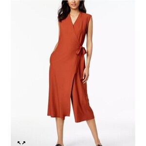 Eileen Fisher Petite Wrap Front Crepe Sleeveless Jumpsuit  Orange Brown  Sze S/P
